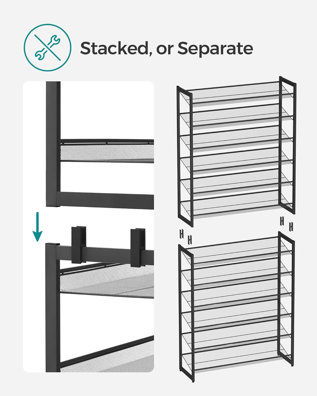 songmics shoe rack, 12-tier shoe organizer, metal shoe on a desk or shelf