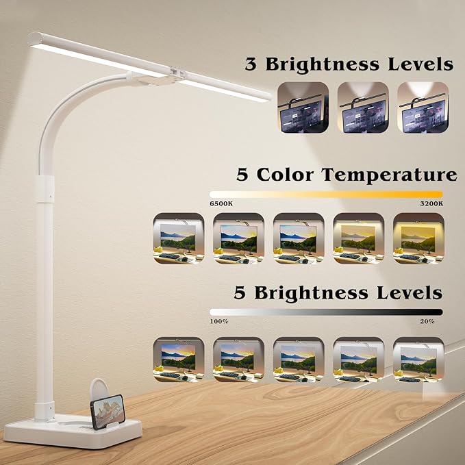 AKRRYR Led Desk Lamp for Home Office, 24W Bright Eye-Caring Desk Light - Image 2