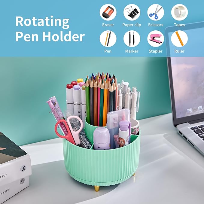 Marbrasse Desk Organizer, 360-Degree Rotating Pen Holder, Desk Organizers and - Image 3