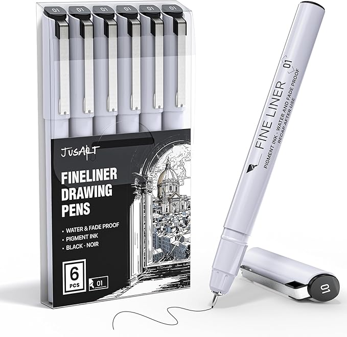 JusArt Fineliner Pens, 0.25mm Ultra Fine Point Pens 01, No Bleed, Waterproof by JusArt%7CCreativeArtSupplies