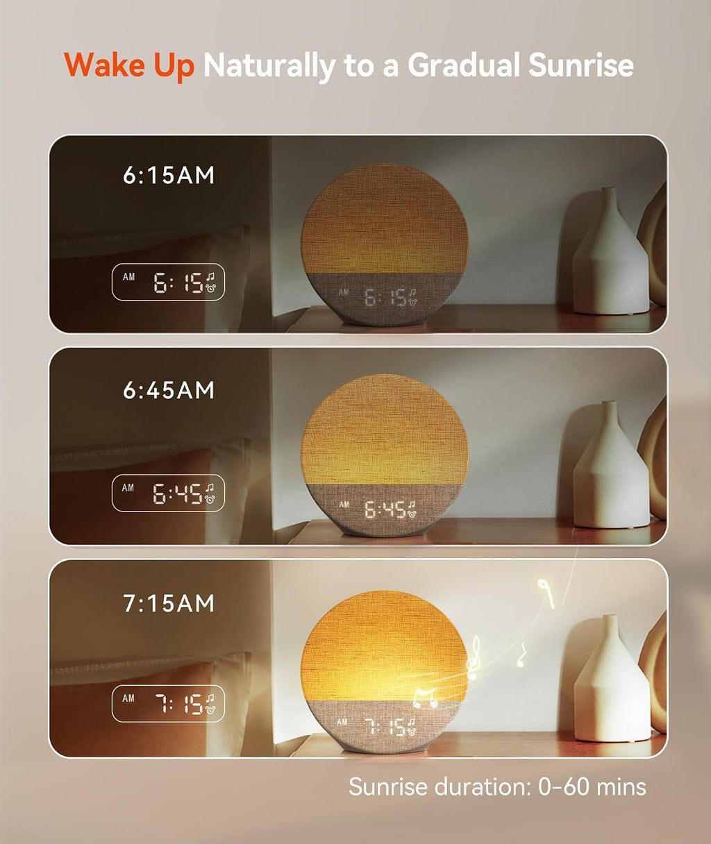 dreamegg sunrise alarm clock, natural wake up light, close-up detail