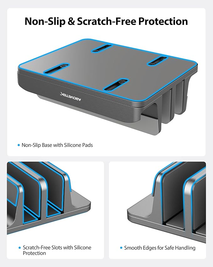 AboveTEK Vertical Laptop Stand, 3 Slots Aluminum Desk Laptop Holder & Laptop - Image 6