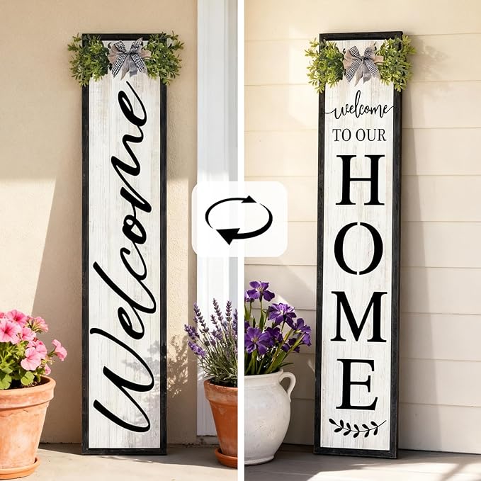 Double-sided Welcome to Our Home Wooden Sign Stand - Image 2