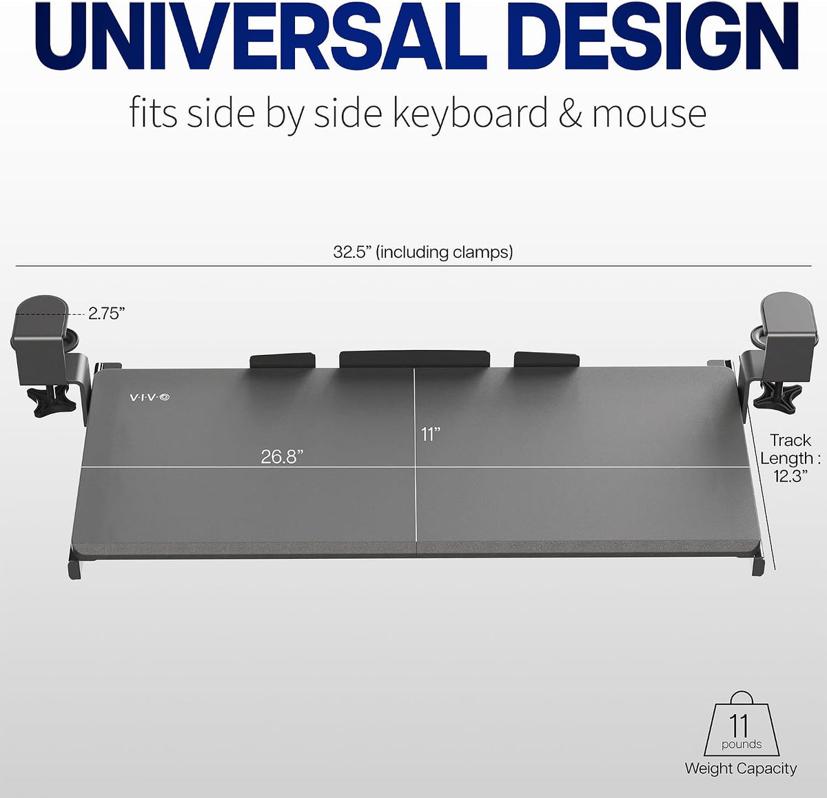VIVO Large Clamp-on Computer Keyboard and Mouse Under Desk Slider Tray, 27 x ...