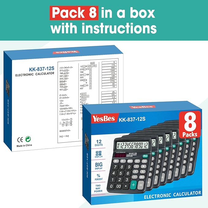 8 Pack Calculator Bulk, 12 Digits Calculators Desktop - Image 7