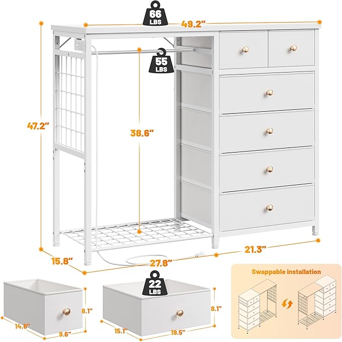 EnHomee 49.2" W White Dresser for Bedroom - Image 2