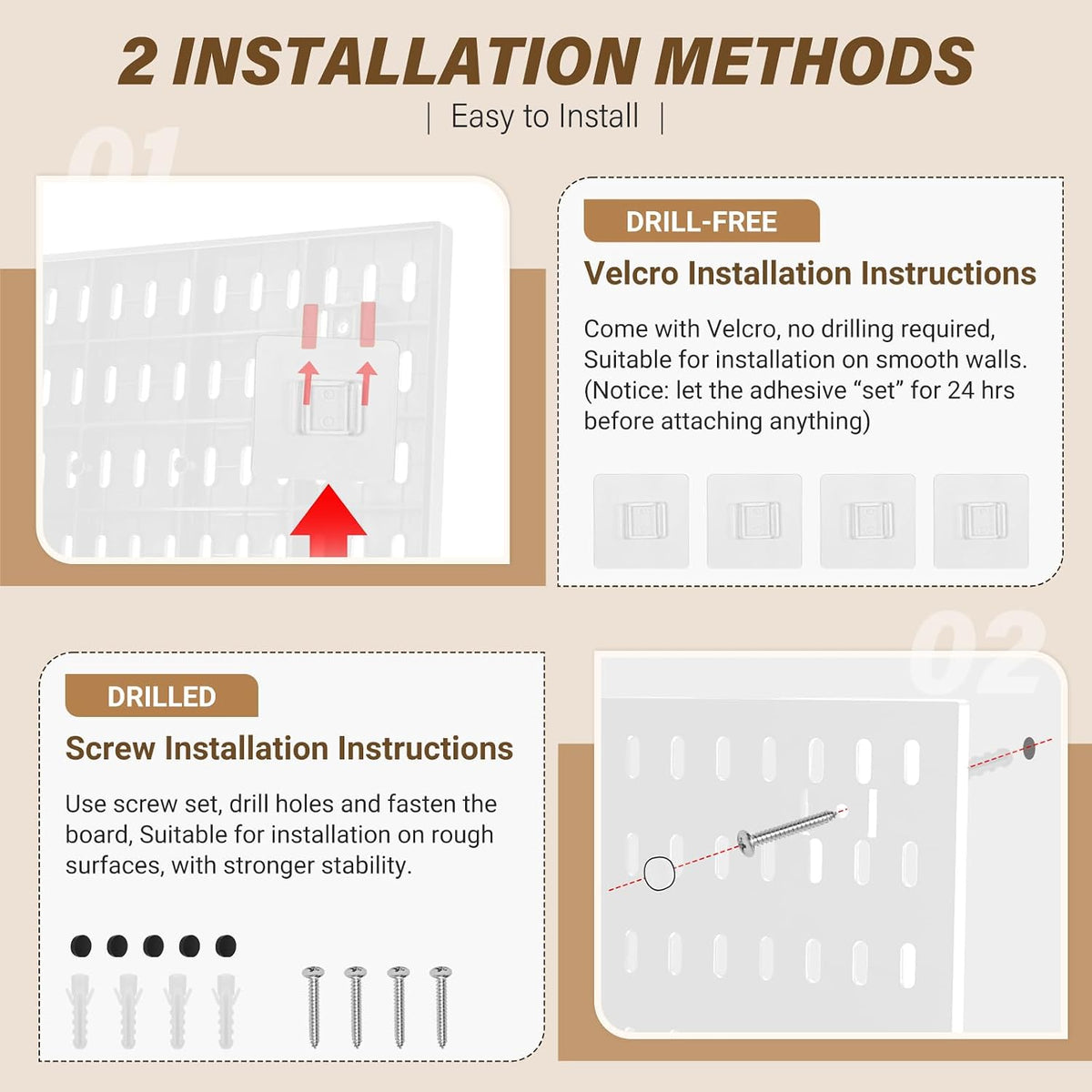 AKTOP Plastic Peg Board Wall Organizer 4-Pack, 12"x12" Pegboard Kit...
