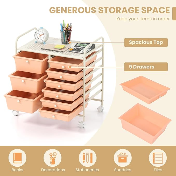 LDAILY 9 Drawer Rolling Storage Cart, Rolling Cart - Image 6