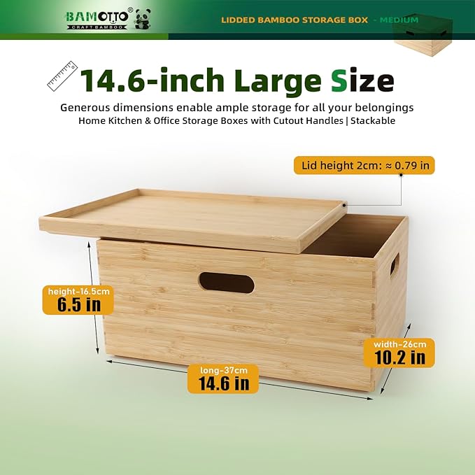 BAMOTTO Lidded Bamboo Storage Bins & Box/Cube/Basket, Home Kitchen and Office - Image 2