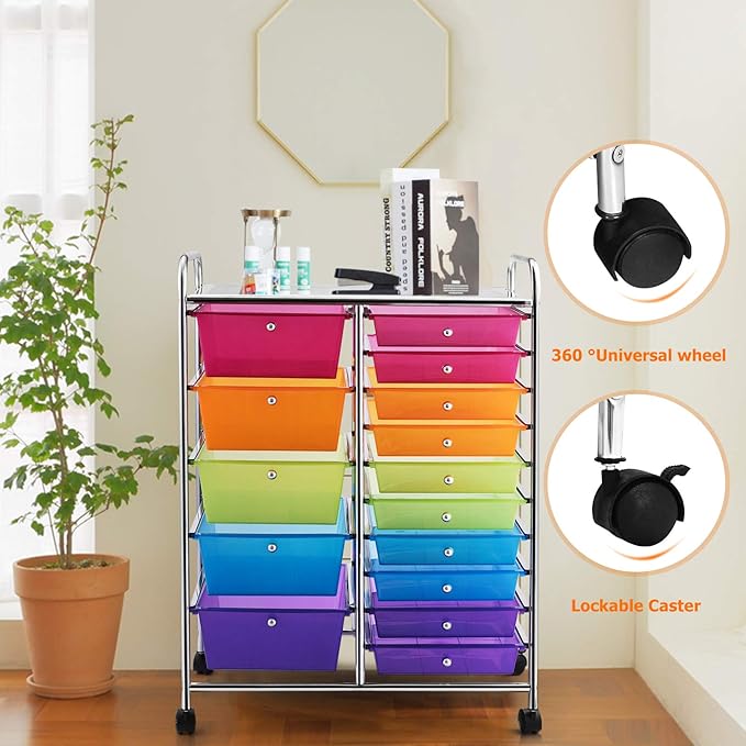 HAPPYGRILL 15-Drawer Rolling Cart, Storage Carts - Image 7