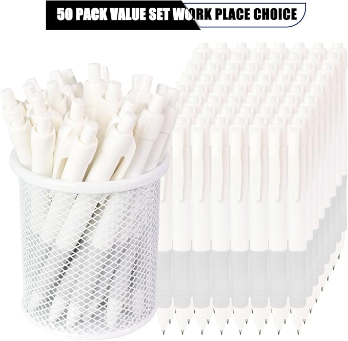 deegtran Pens Bulk, 50 Pack No Bleed White Barrel Black Ink Click Pens - Image 2