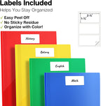 Dunwell Plastic 2-Pocket Folders with 3 Prongs, Assorted, 6 Pack | Tear-Resistant Acid-Free Poly, 3-Clasp Folders with Fasteners, Includes Labels