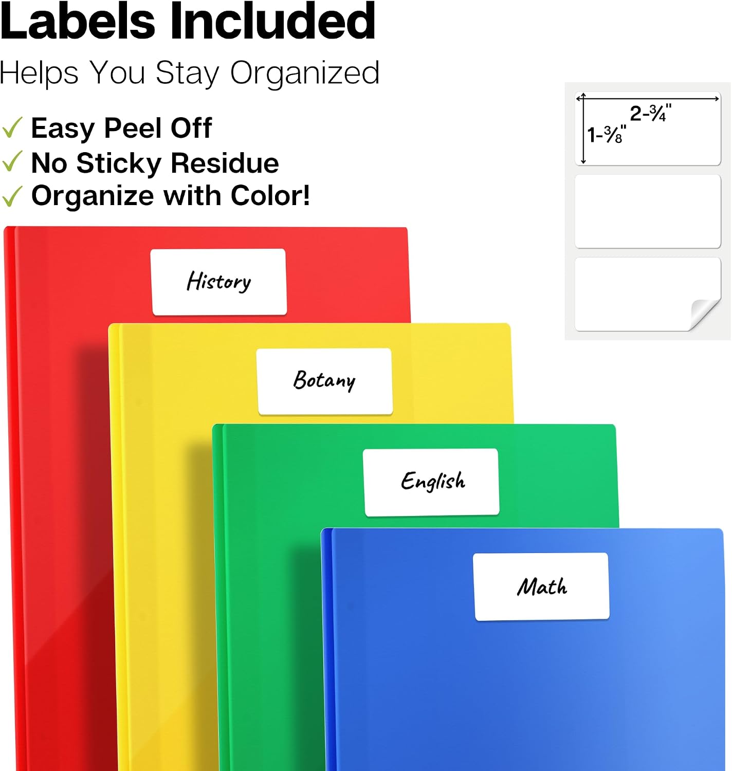 Dunwell Plastic 2-Pocket Folders with 3 Prongs, Assorted, 6 Pack | Tear-Resistant Acid-Free Poly, 3-Clasp Folders with Fasteners, Includes Labels