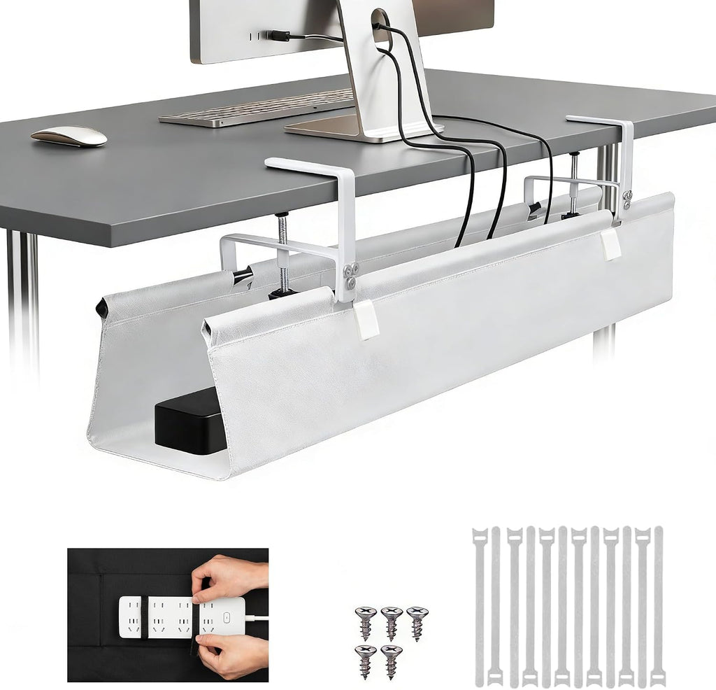 Oxford Cloth Under Desk Cable Management Tray, No-Drill 48" Desk Cable