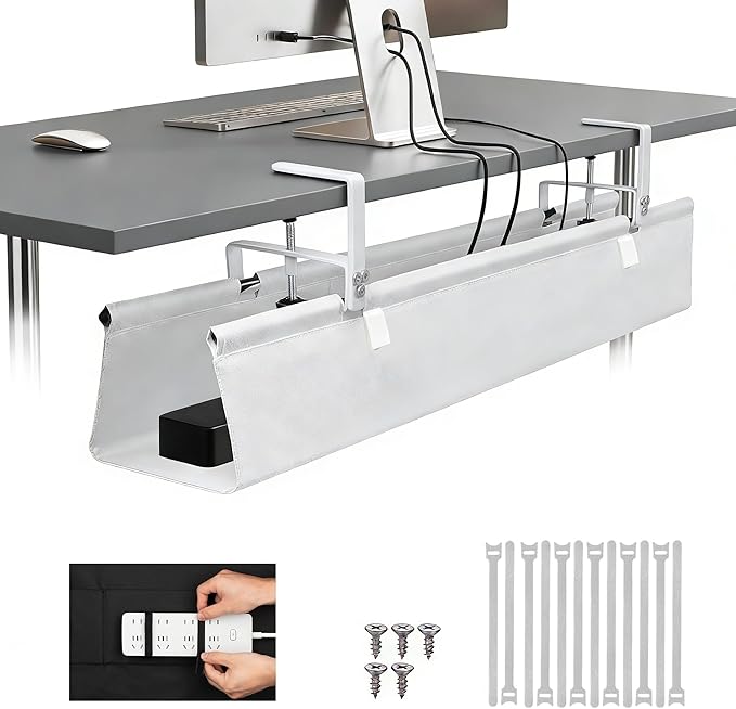 Oxford Cloth Under Desk Cable Management Tray, No-Drill 36" Desk Cable by Atrastout