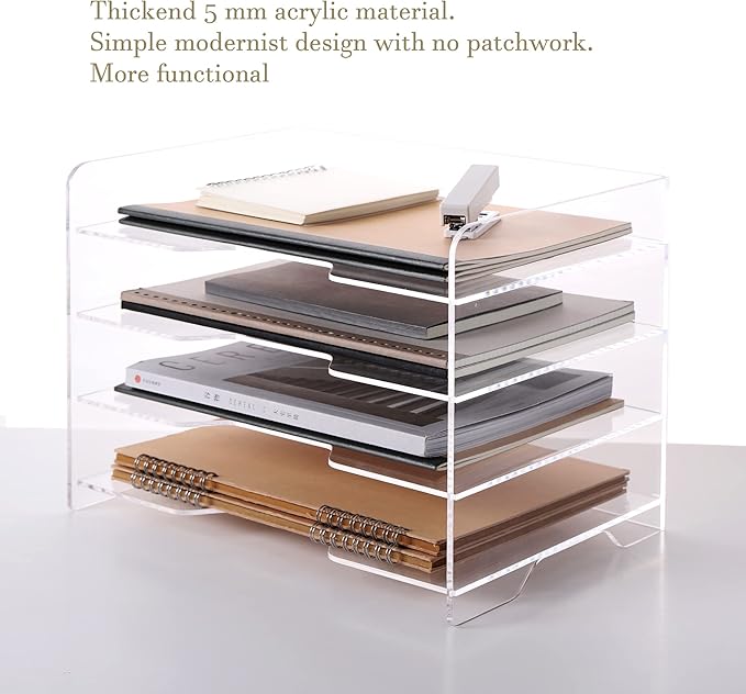 HeZone Acrylic Desk Organizer, 4 Tier Paper Tray, Office Accessories - Image 7