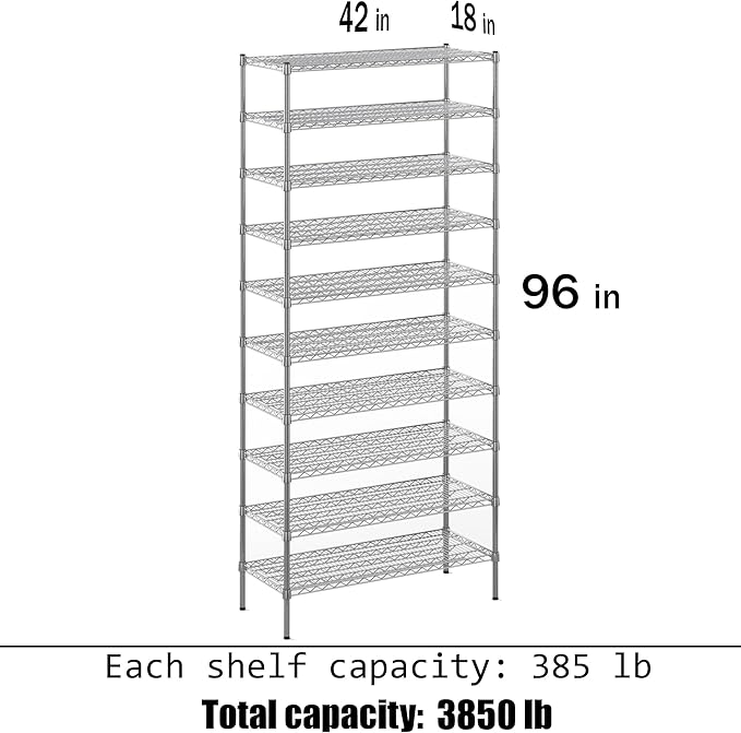 Regal Altair 18" Deep x 42" Wide x 96" Height Wire Shelving Kit | 10-Tier | NSF - Image 3