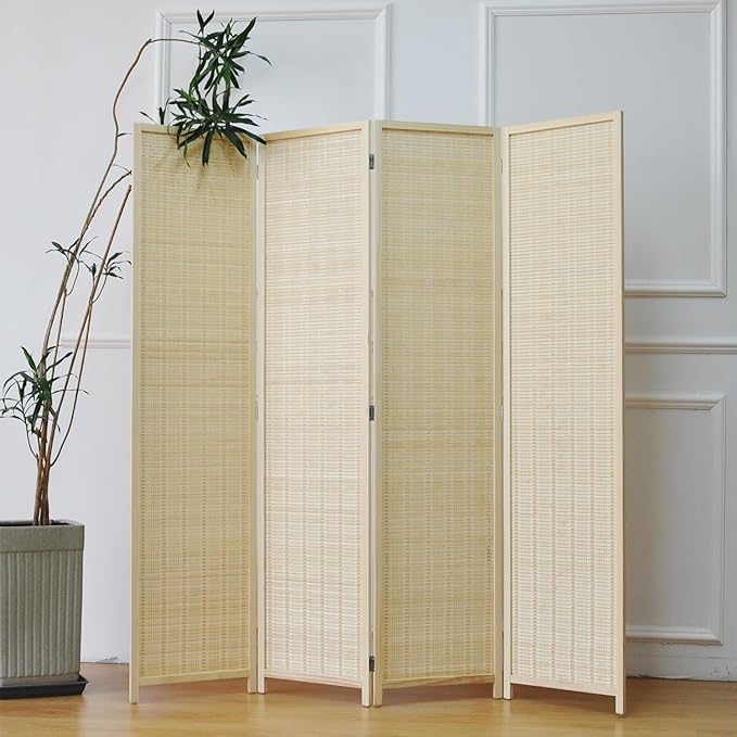Furnnylane 4 Panel Bamboo Room Divider and Folding Panel Screen, Bamboo Panel - Image 2