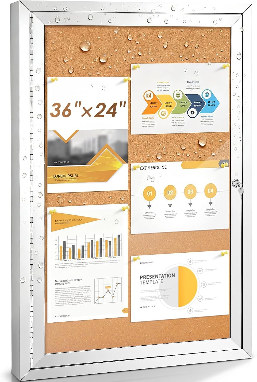SWANCROWN 36x24in Outdoor Bulletin Board Weatherproof, Enclosed Cork Board