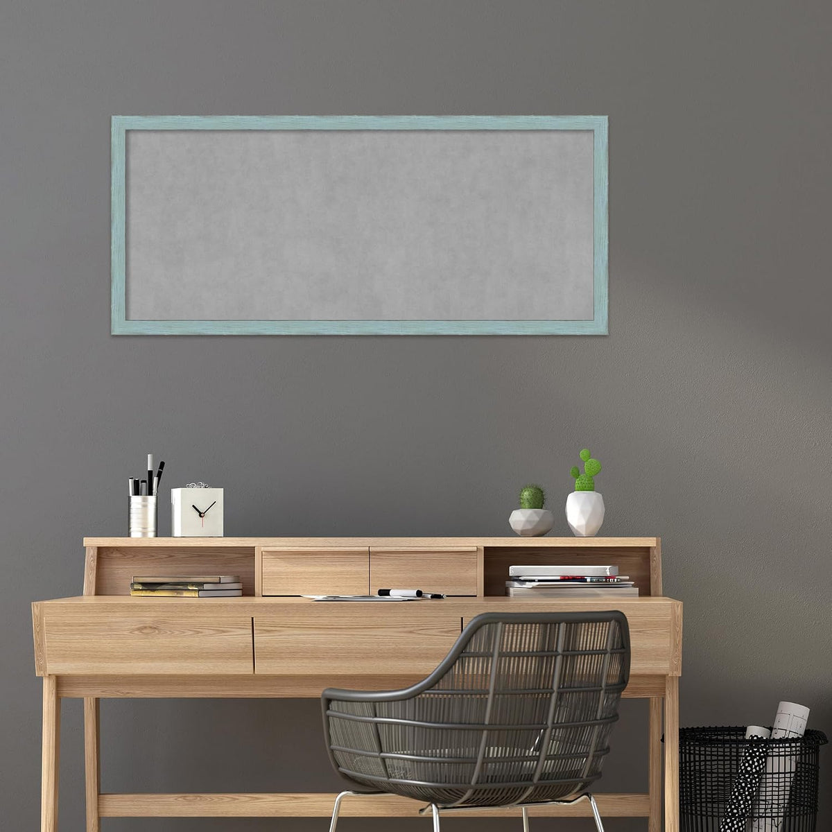 Amanti Art Blue Framed Magnetic Board, 50x22, Country Rustic Office Decor
