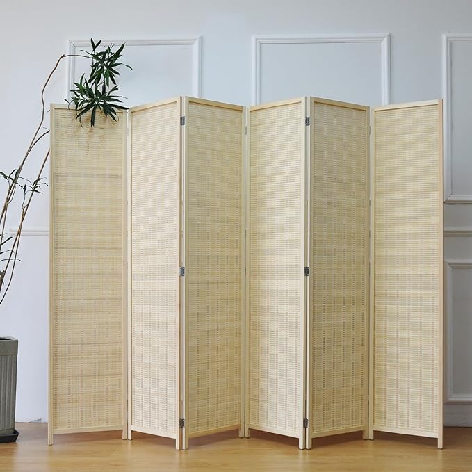 Furnnylane 6 Panel Bamboo Room Divider and Folding Panel Screen, Bamboo Panel - Image 2