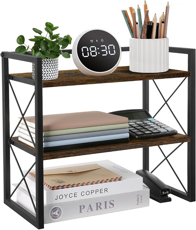 YINMIT Desktop Shelf Organizer, 2 Tier Office Shelves, Wood Desk Organizer by YINMIT