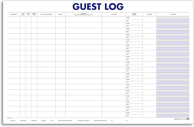 Guest Log Book for Automotive Dealerships – Customer Sign-in Tracking Log – 17" - Image 8