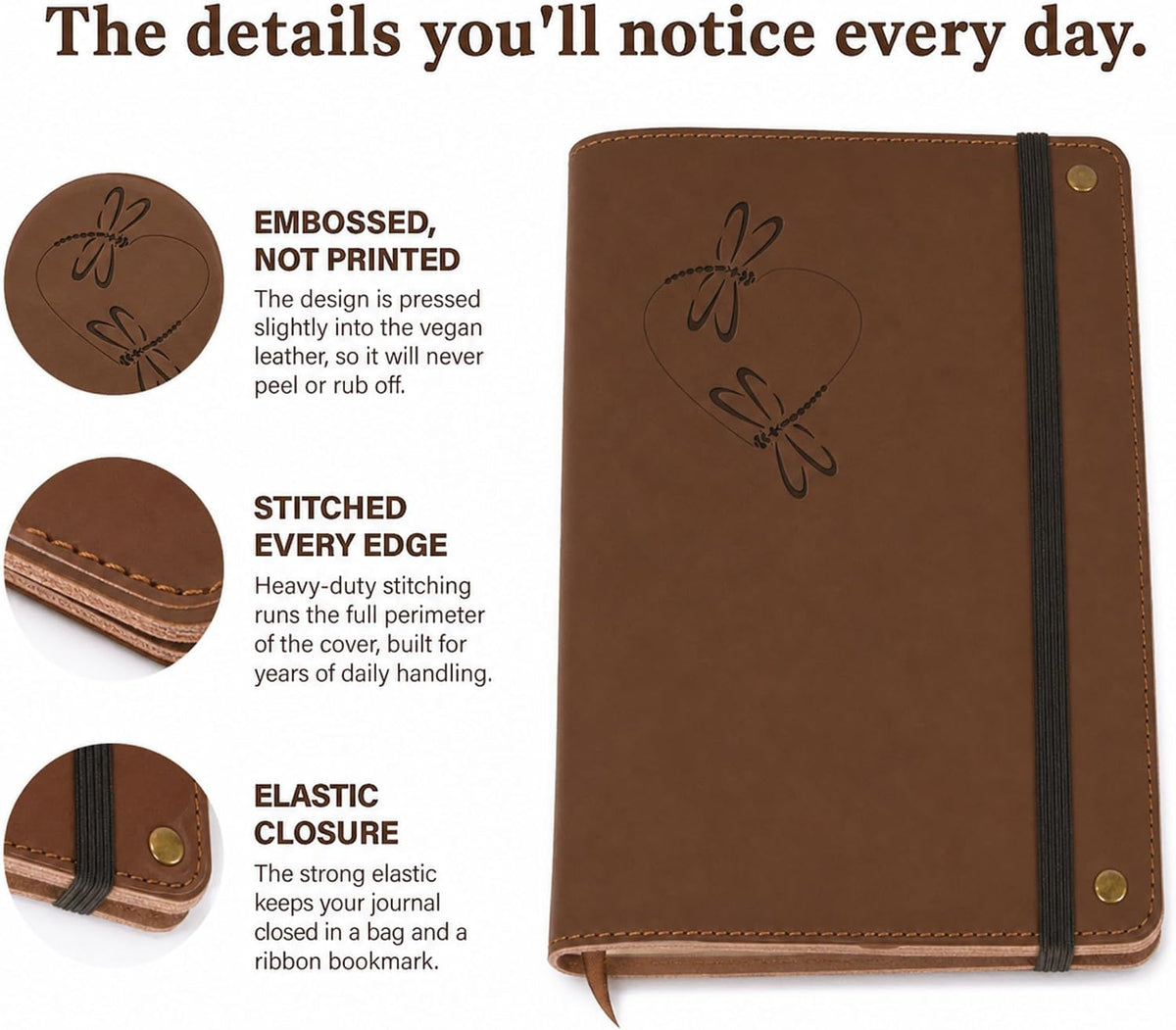 The Amazing Office Dragonfly Heart Real Leather Refillable Journal, Embossed ...
