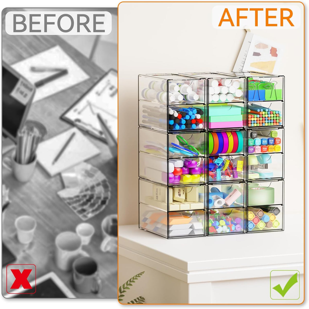 Yieach 9 Pack Small Acrylic Drawers With 18 Drawers,Clear Drawer Organizers S...