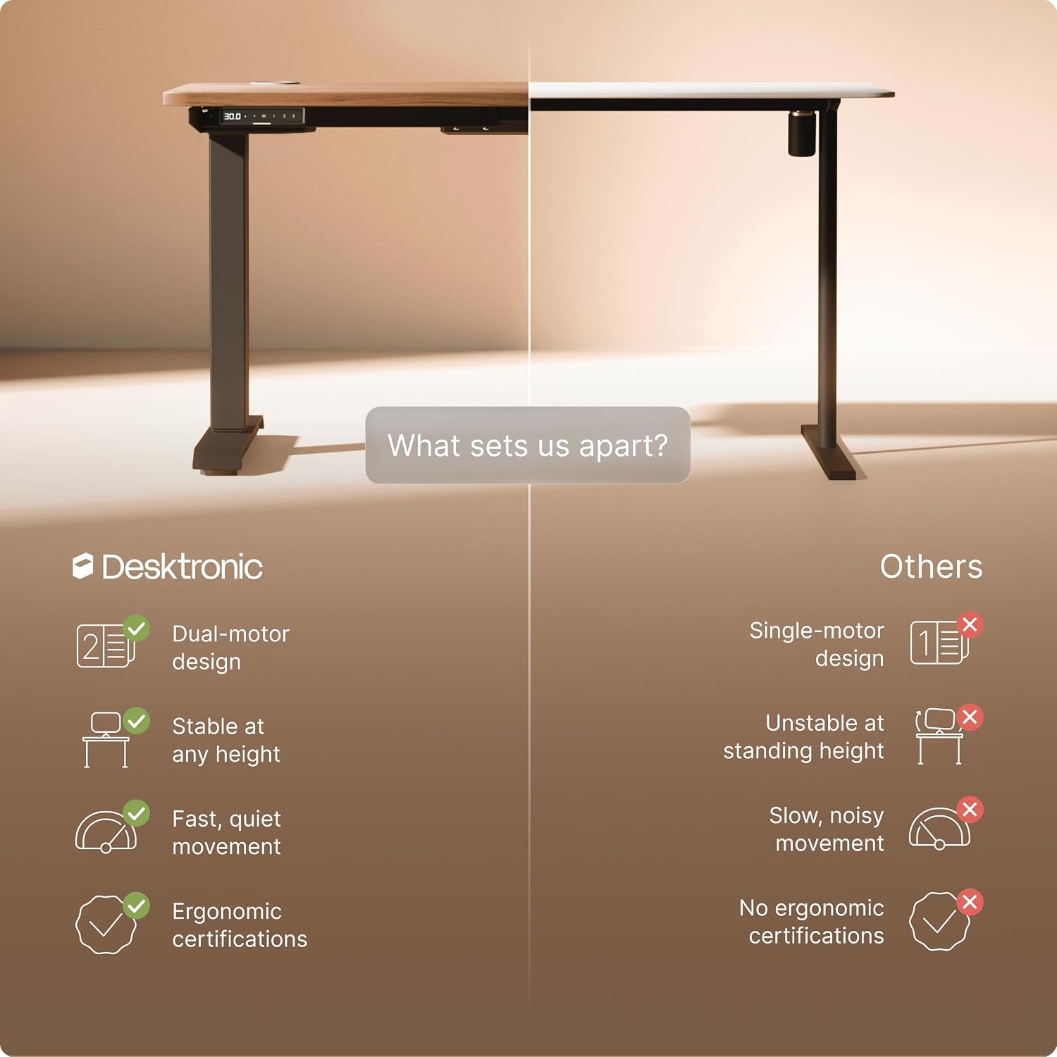 Desktronic HomePro Standing Desk 80x30 — Made in Europe, Ergonomic Sit Stand Home Office Desk, Electric Height Adjustable, Dual Motor, USB & USB-C Charging, Wobble-Free, Touchscreen, 3 Memory Presets