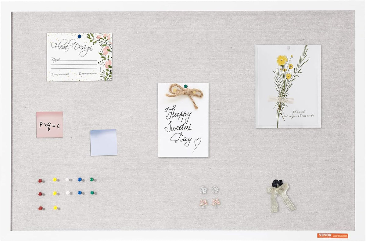 VEVOR 36"x24" White Cork Board with Linen Surface – Stylish Wall-Mo...