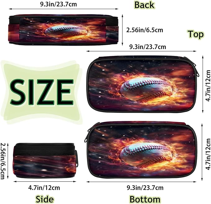 Pardick Pencil Case，Baseball Fire Big Capacity Pencil Pouch Coin Pouch - Image 4