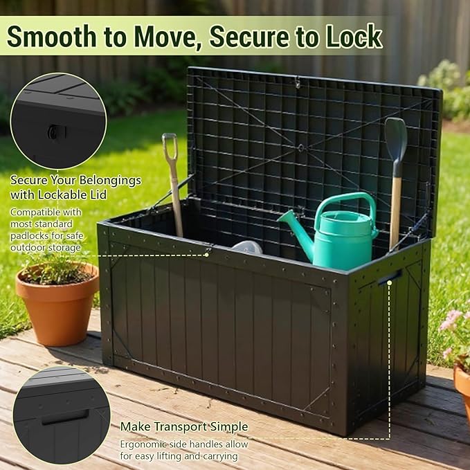 PATIOEASY Outdoor Storage Box 100GAL Waterproof Resin Deck Box, UV-Resistant - Image 7