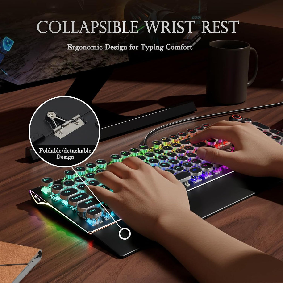 RK ROYAL KLUDGE X108 Typewriter Keyboard with Knob, Wired Mechanical Gaming K...