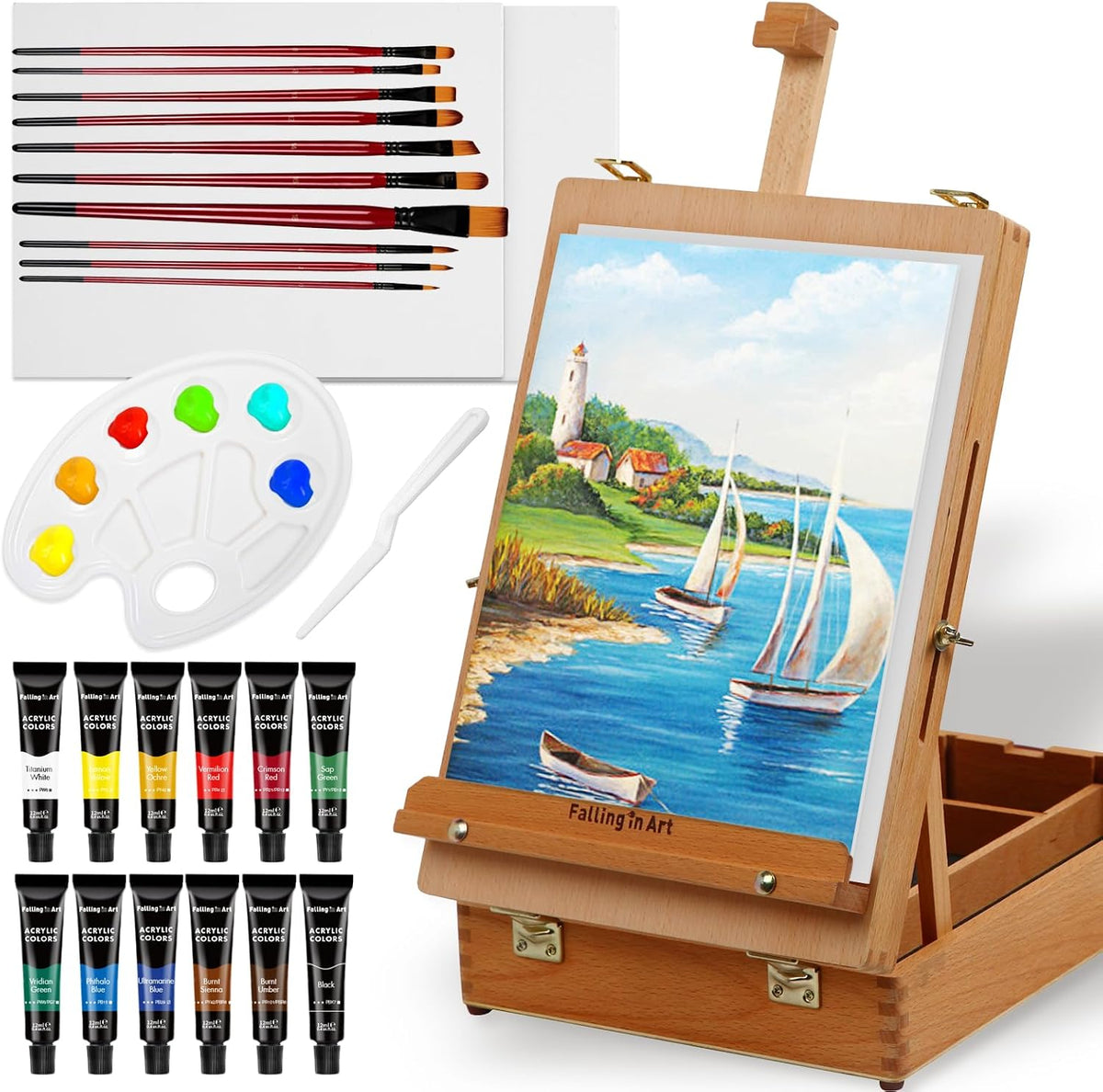 falling in art 27 pcs beechwood tabletop easel, main product view