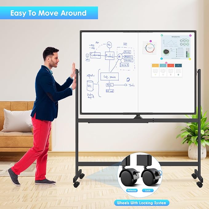 maxtek Rolling Whiteboard, 48x36 Large Magnetic White Board - Image 4