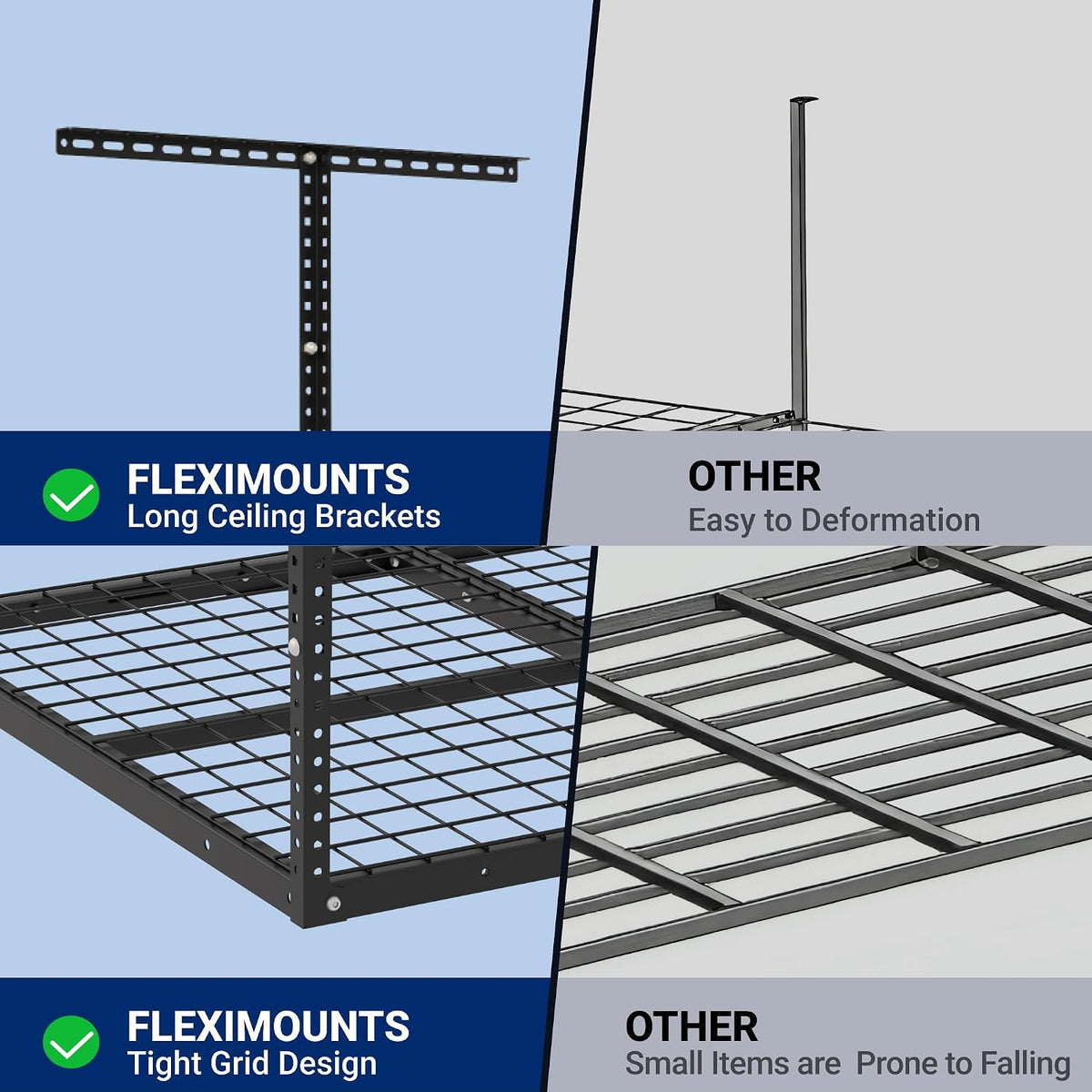 fleximounts 3x4ft overhead garage storage rack, black, close-up detail