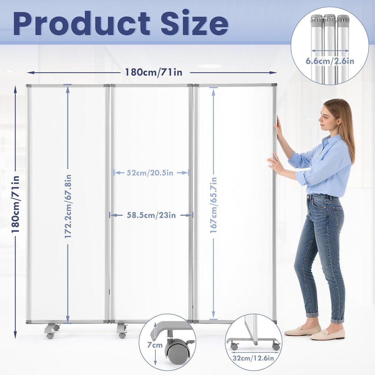 MAKELLO Office Partition 71"x71", Cubicle Room Divider on Wheel, Wh...
