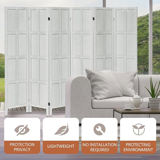 Leesinwing Wood Room Divider 6 Panel Folding Privacy Screen, Classic 5.6Ft - Image 7