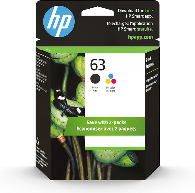 HP 63 Black, Tri-Color Ink Cartridge Printers, Works by HP