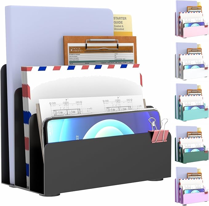 OUTIOE Mail Organizer Countertop, Small Desk File Organizer, Metal File Holder by OUTIOE