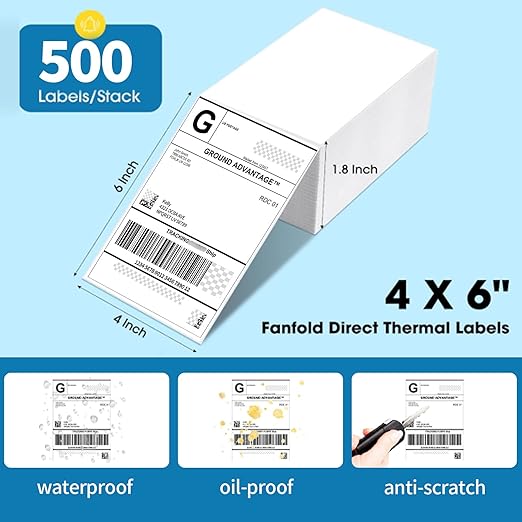 4"×6" Direct Thermal Shipping Label, Fanfold Thermal Label 4000 Packs Permanent - Image 2