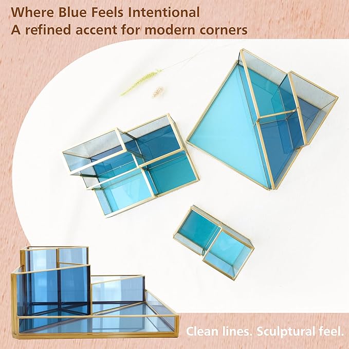 Gold & Blue Glass Desk Organizer - Image 6