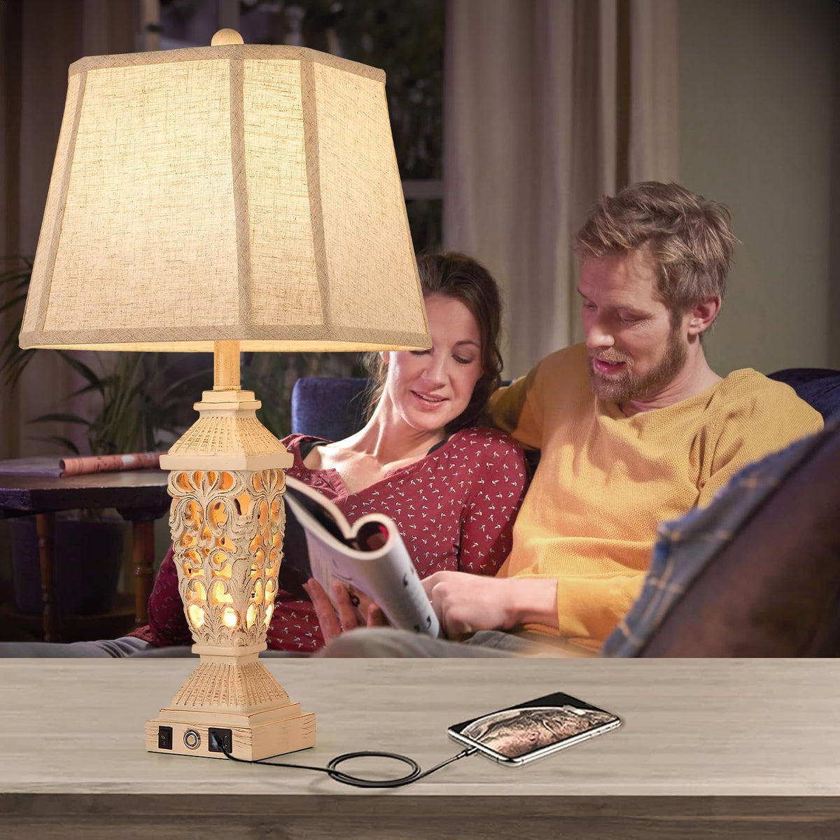 AIDENOEY 27.5" Touch Control Traditional Table Lamp Set of 2 with USB A+C