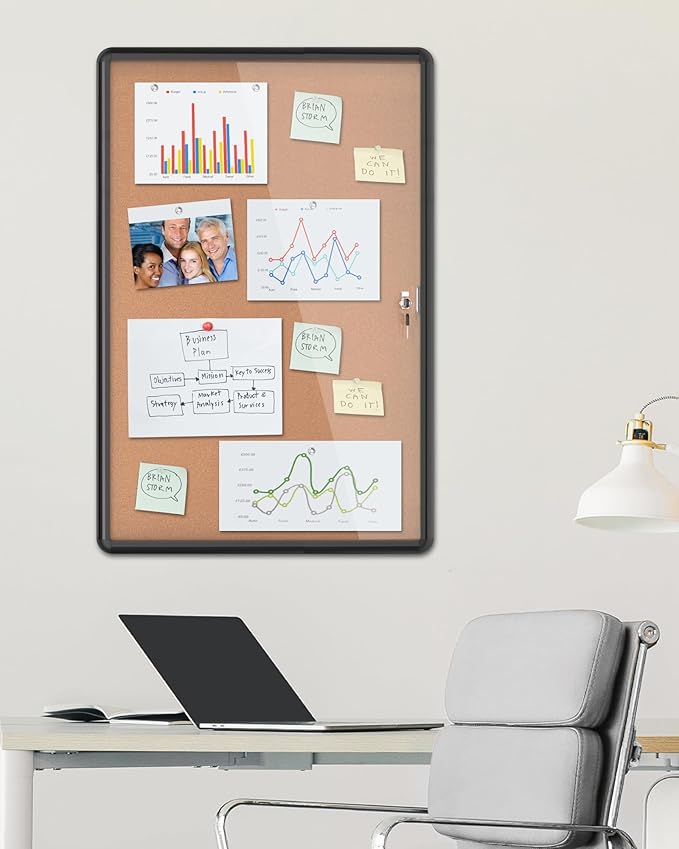 Mifuro 36"x24" Enclosed Bulletin Board, Lockable Weather-Resistant Aluminum - Image 2