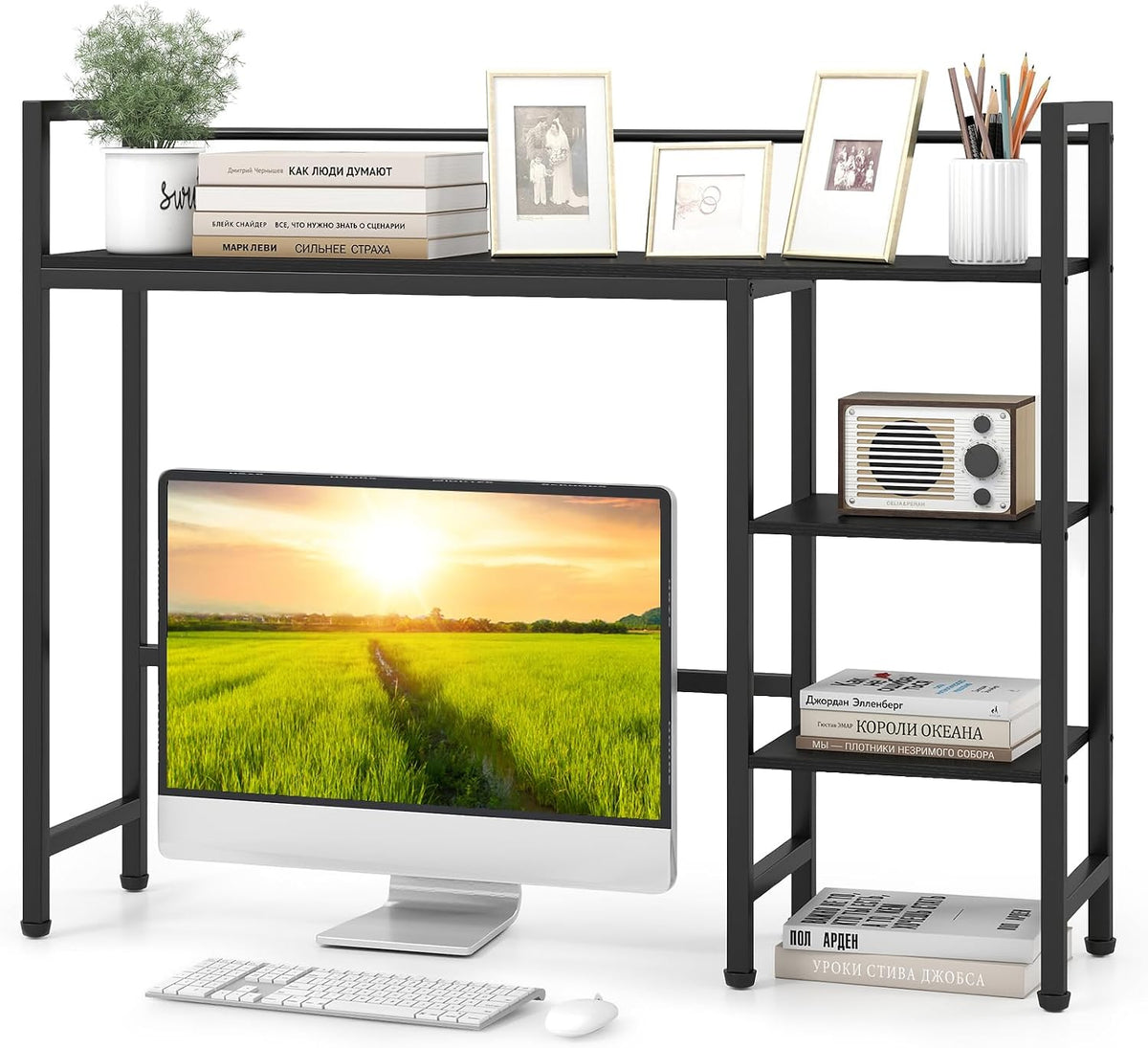 Tangkula 4-Tier Desktop Bookshelf, 38.5" Dorm Desk Hutch, Black