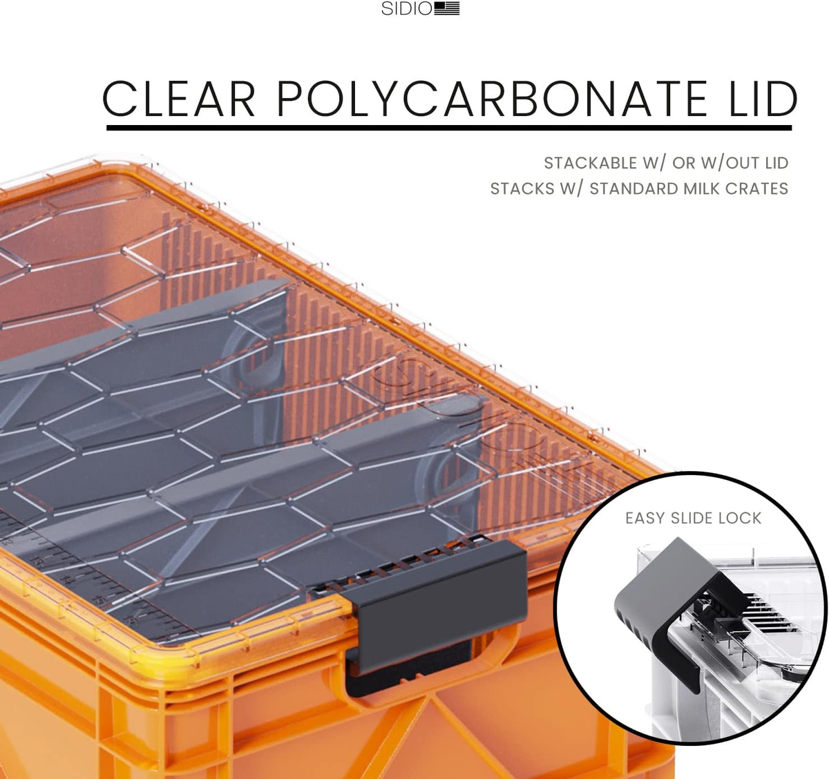 SIDIO Pro Pack, HD Stackable Storage Bins with Lids & Dividers, Orange