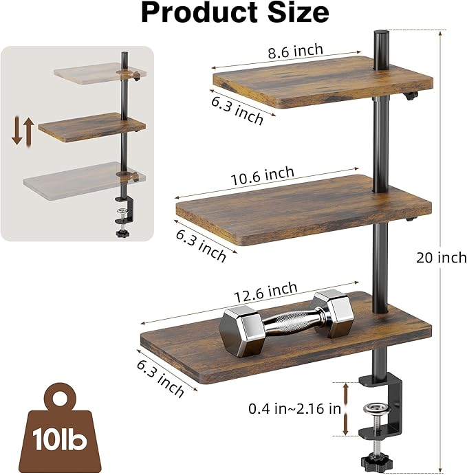 ART-GIFTREE 3 Tiers Clamp On Desk Shelf, 360¡ã Angle Adjustable Desktop Shelf - Image 2