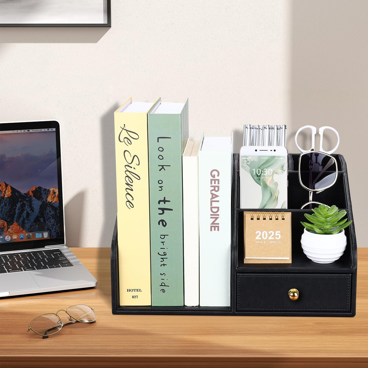 GORESE PU Leather Desk Organizer, File Organizer with Drawer and 4 Compartmen...