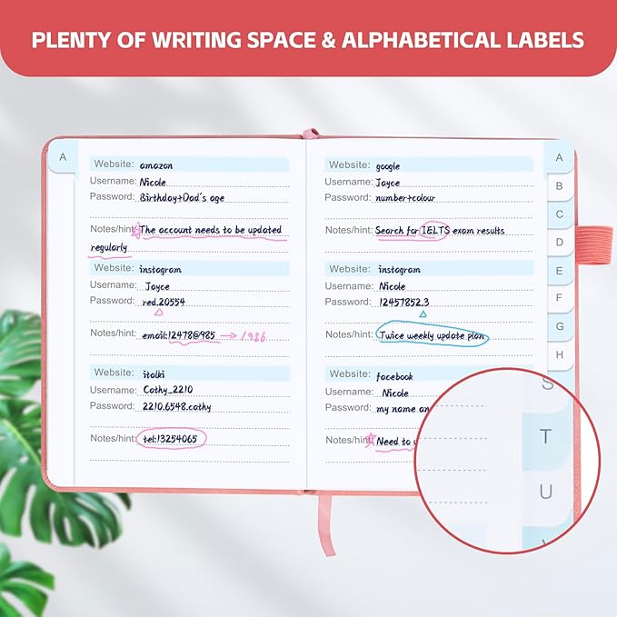 Password Keeper Book with Alphabetical Tabs，4.3"x5.7" Small Password Books - Image 3